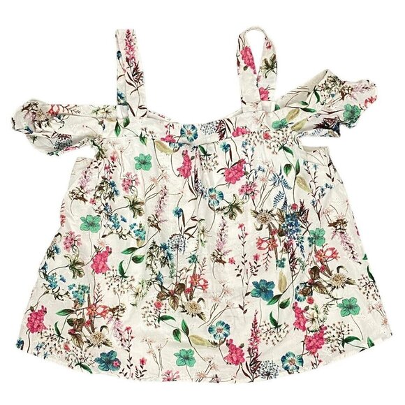 SANCTUARY Cold Shoulder Top Floral Eyelet Spring Summer Multicolor XL 42-11 - Picture 2 of 12